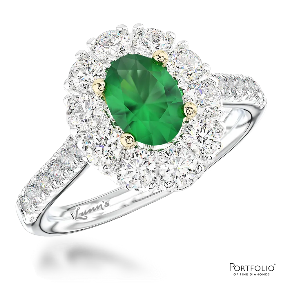 Cluster 0.66ct Emerald Platinum/Yellow Ring