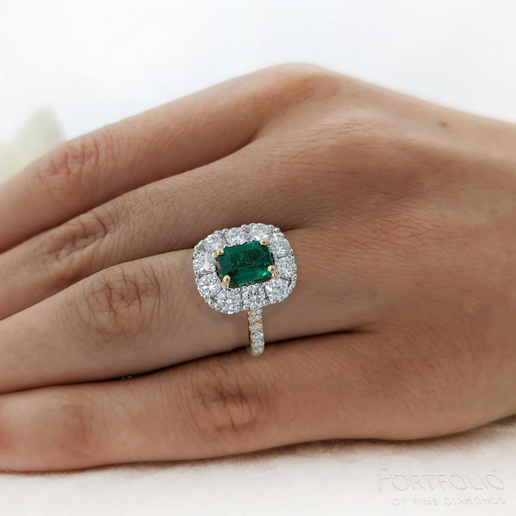 Cluster 1.46ct Emerald Yellow Gold/Platinum Ring