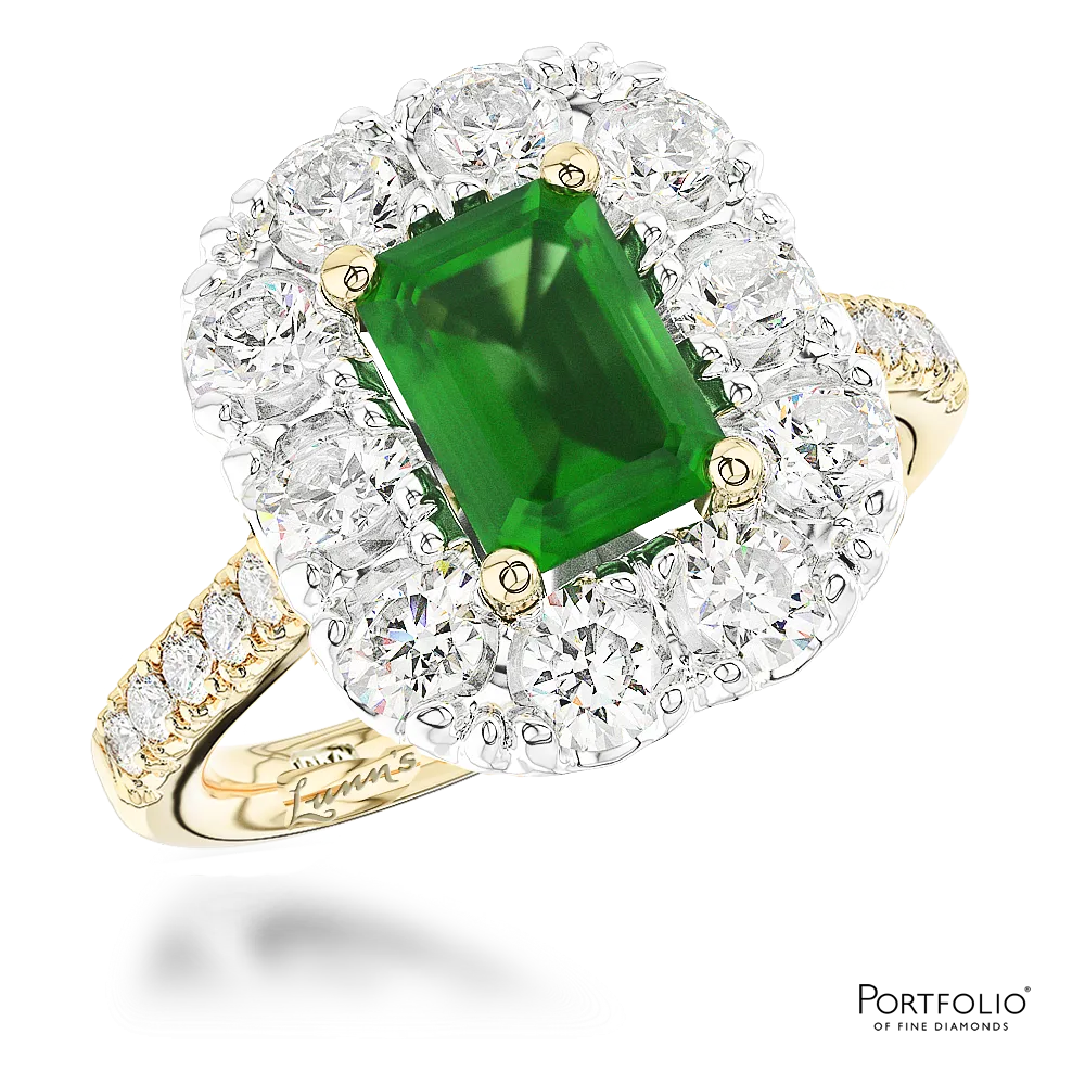 Cluster 1.46ct Emerald Yellow Gold/Platinum Ring
