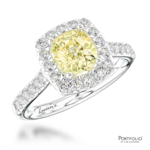 Cluster 1.60ct Fancy Light Yellow VS1 Yellow Diamond Platinum Ring
