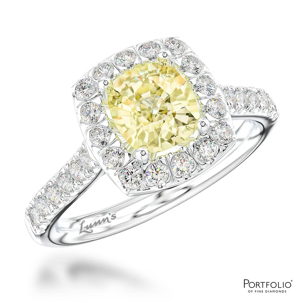 Cluster 1.60ct Fancy Light Yellow VS1 Yellow Diamond Platinum Ring