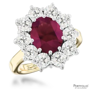 Cluster 2.77ct Ruby Yellow Gold/Platinum Ring