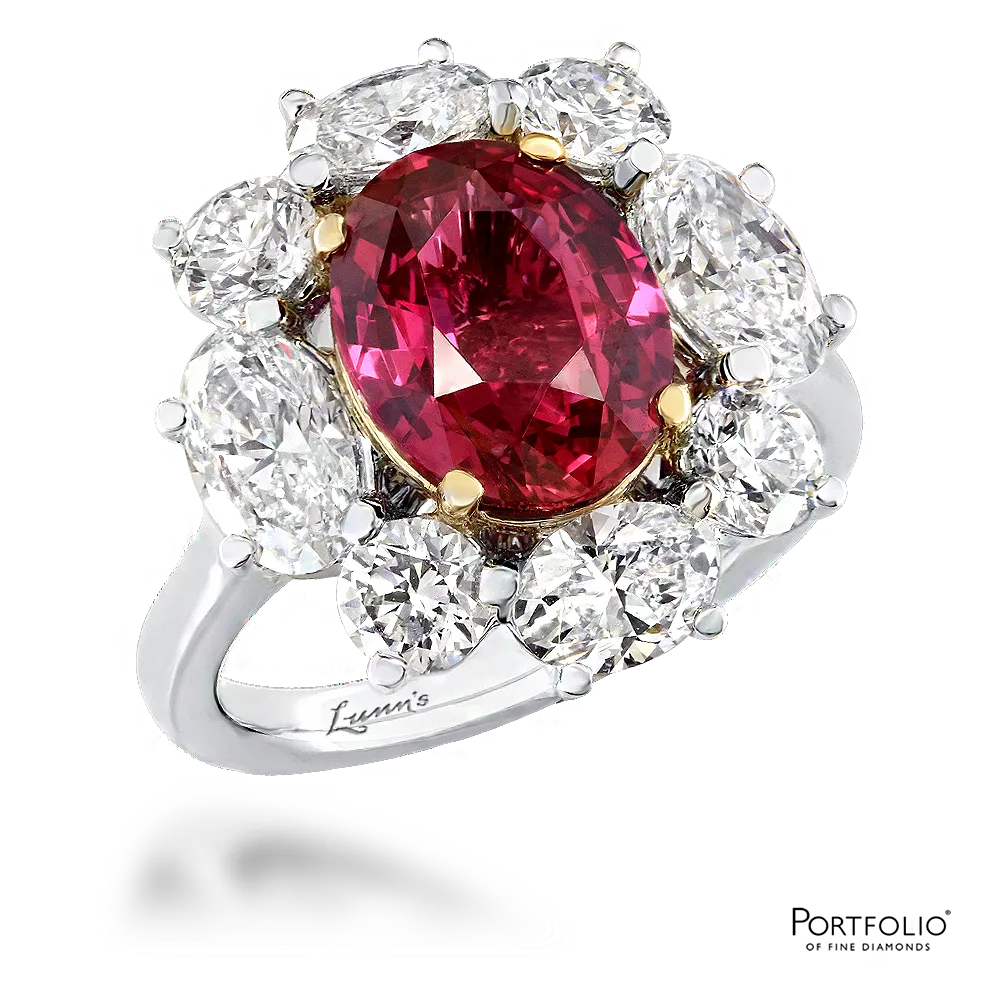 Cluster 3.45ct Ruby Platinum/Yellow Gold Ring