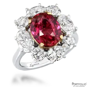 Cluster 3.45ct Ruby Platinum/Yellow Gold Ring