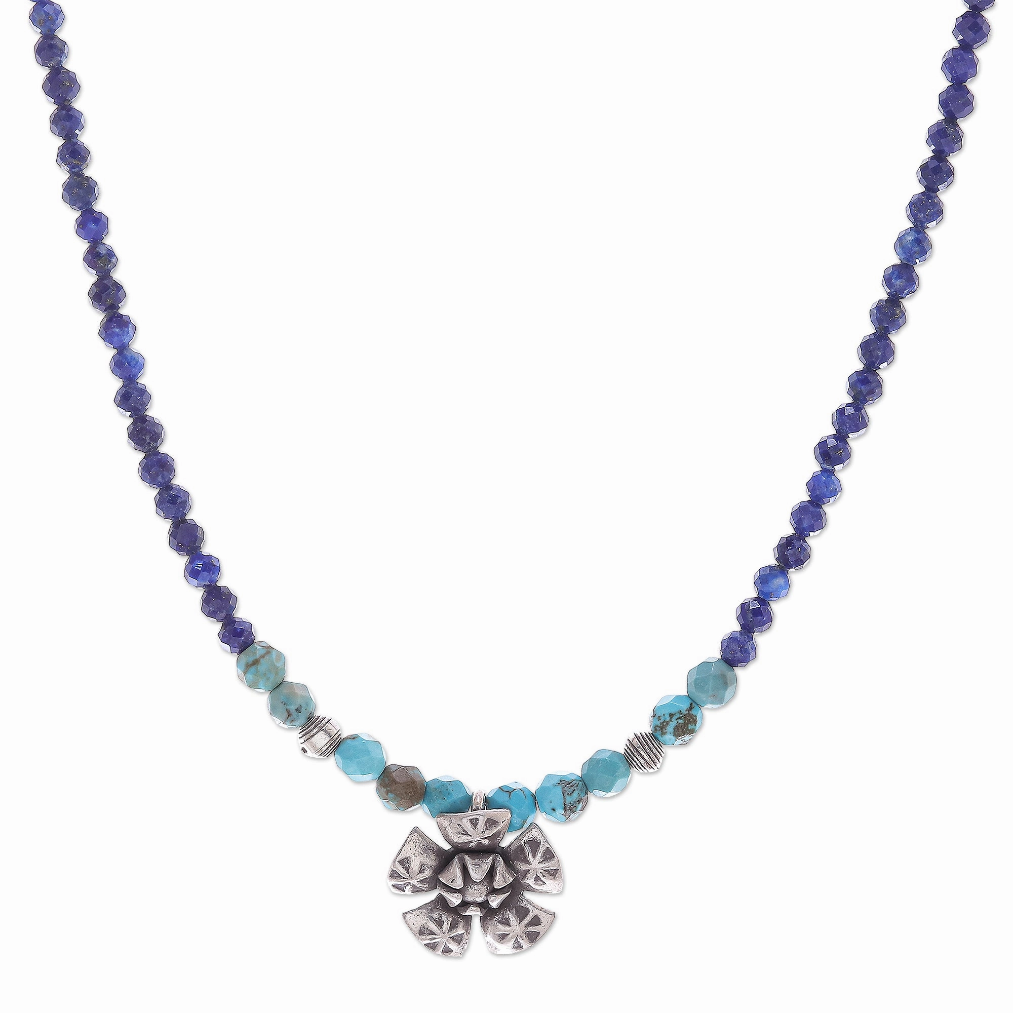 Color Sense in Blue Lapis Lazuli and Karen Silver Pendant Necklace