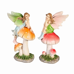Colorful Fairy with Rainboots Sitting On Mushroom Figurine 6" Decorative Mirror,Home Decor Mirror