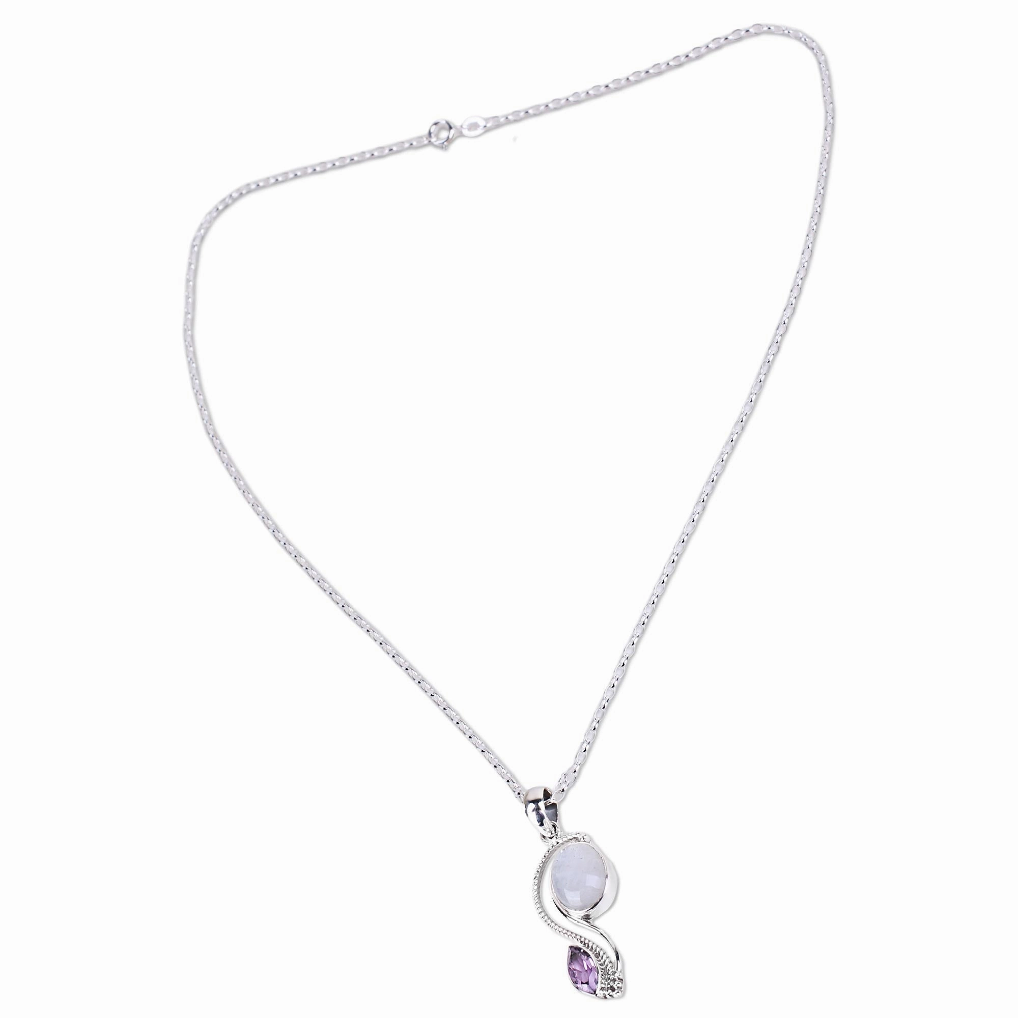 Colorful Multi-Gem Silver Pendant Necklace