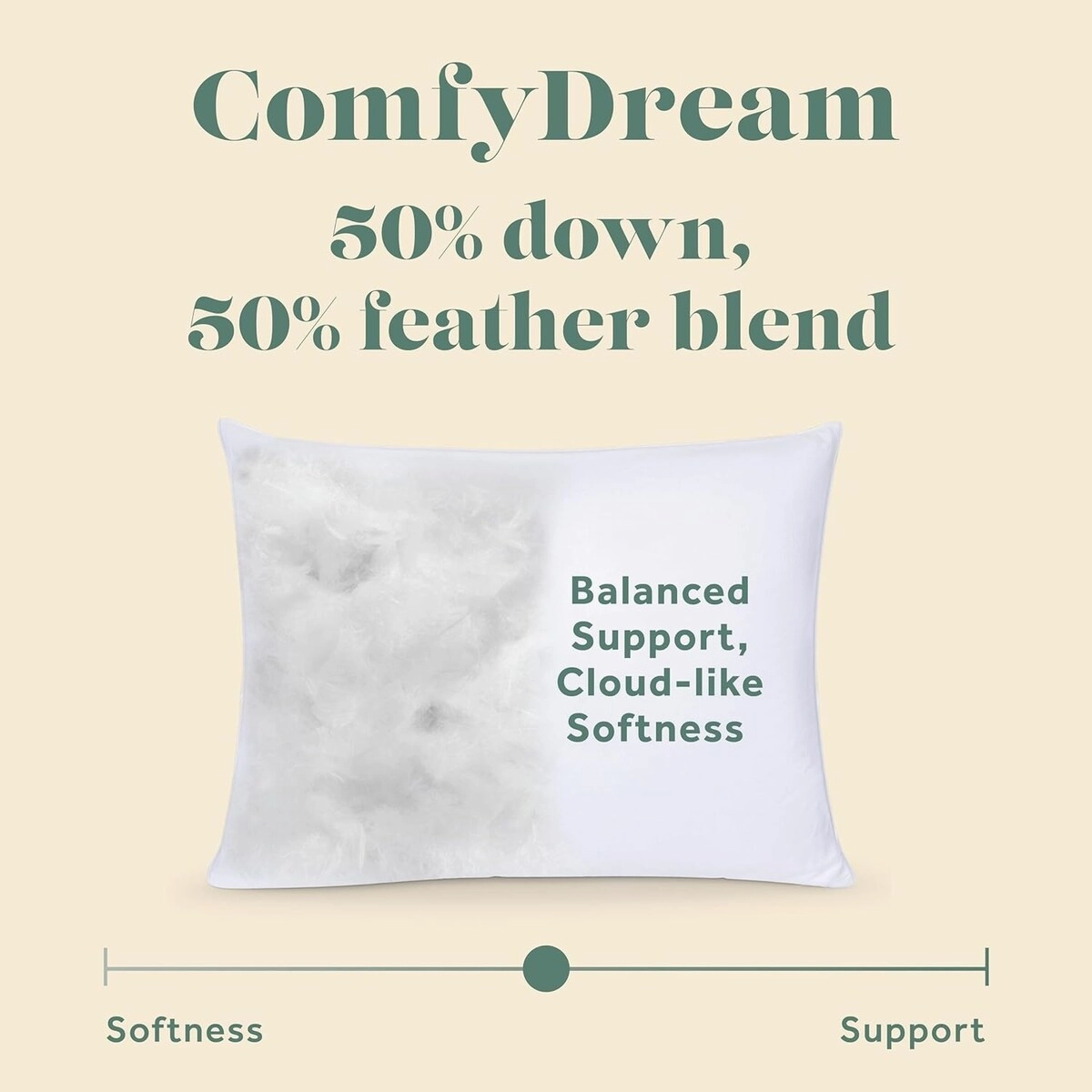 ComfyDown Bed Pillow for Sleeping, Goose Down and Feather Stuffing, with Premium Egyptian Cotton Cover - white