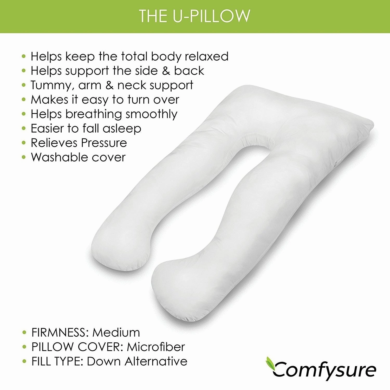 COMFYSURE Pregnancy Pillow - 59" U Shaped Full Body Pillow