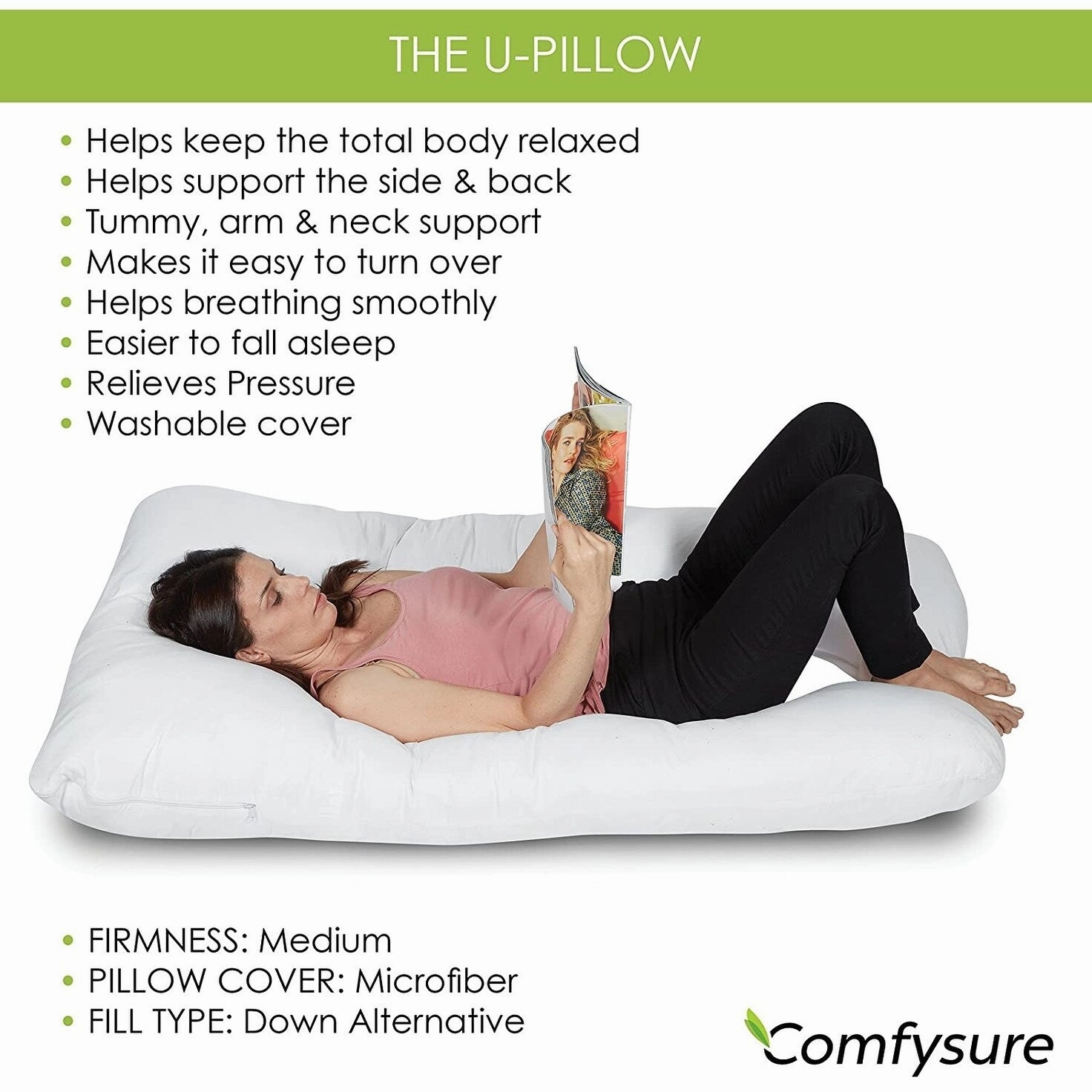 COMFYSURE Pregnancy Pillow - 59" U Shaped Full Body Pillow