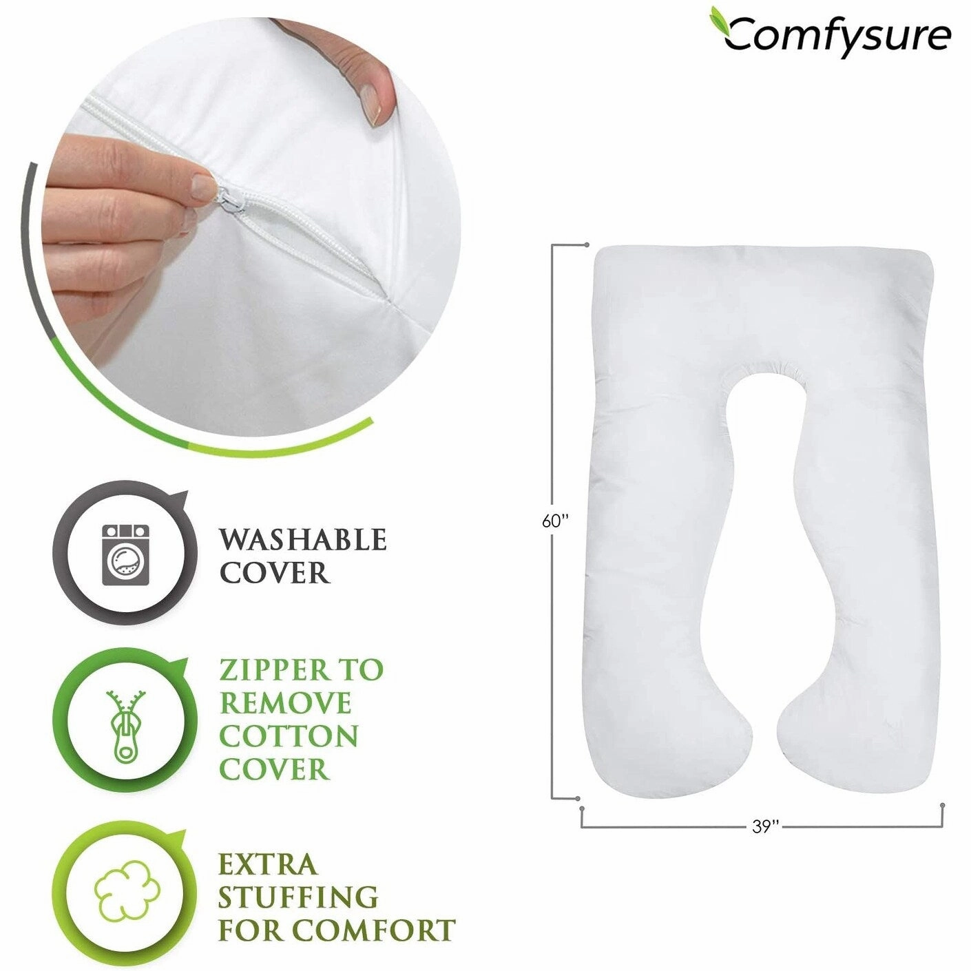 COMFYSURE Pregnancy Pillow - 59" U Shaped Full Body Pillow