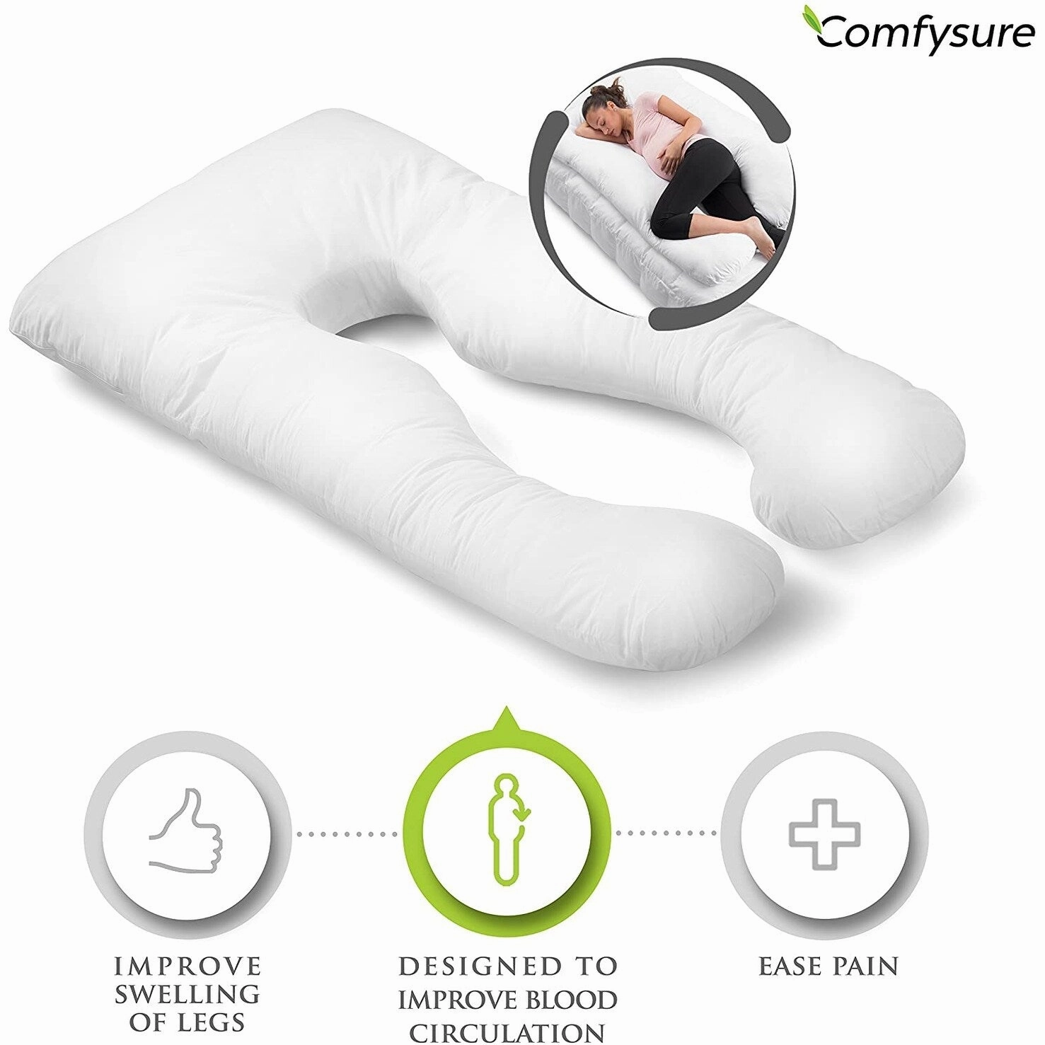 COMFYSURE Pregnancy Pillow - 59" U Shaped Full Body Pillow