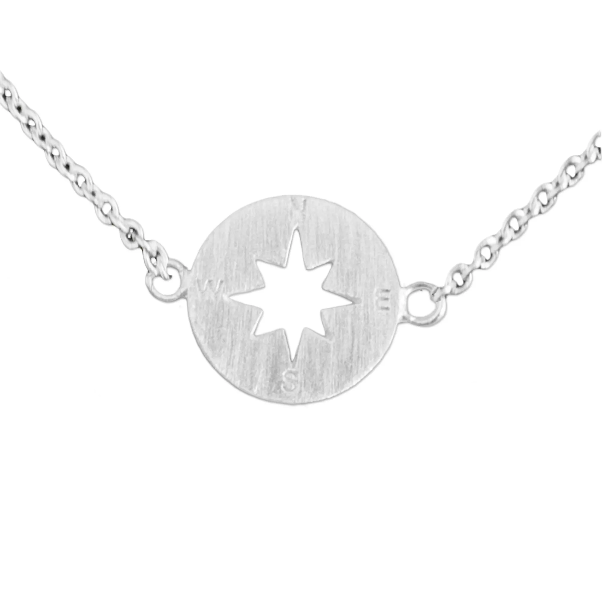Compass Handcrafted Brushed Sterling Silver Anklet from Thailand