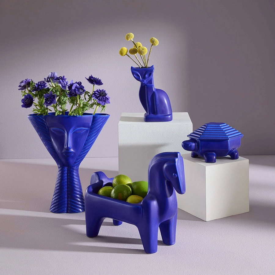 Conical Blue Stoneware Vase | Jonathan Adler Cobalt Lady