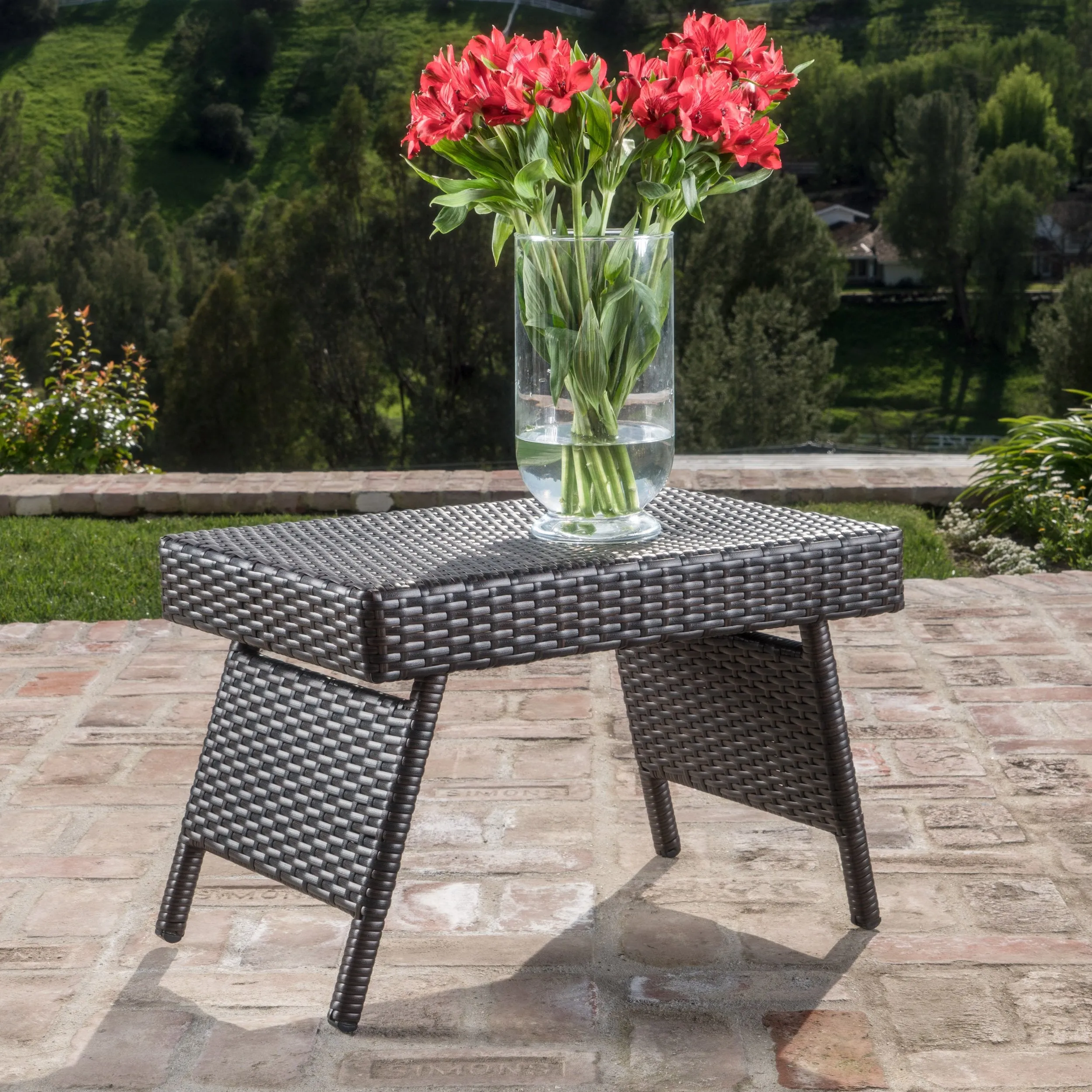 Contemporary Outdoor Mixed Mocha Woven Wicker End Table - NH656003 patio chairs, outdoor seating