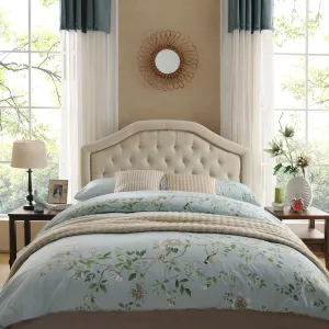 Contemporary Queen/Full Beige Upholstered Headboard w/ Nailhead Accents - NH974892 queen headboard, wooden headboard