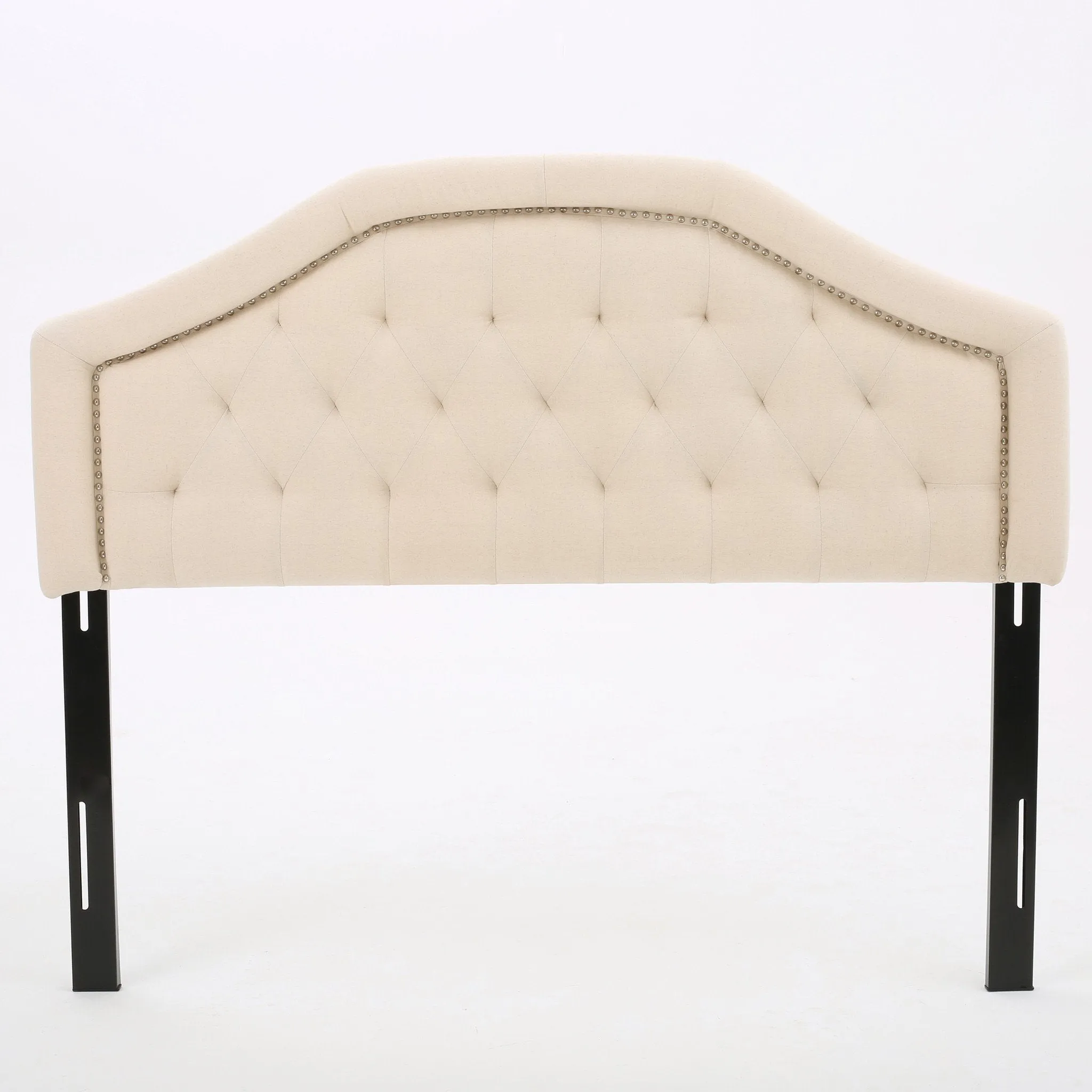 Contemporary Queen/Full Beige Upholstered Headboard w/ Nailhead Accents - NH974892