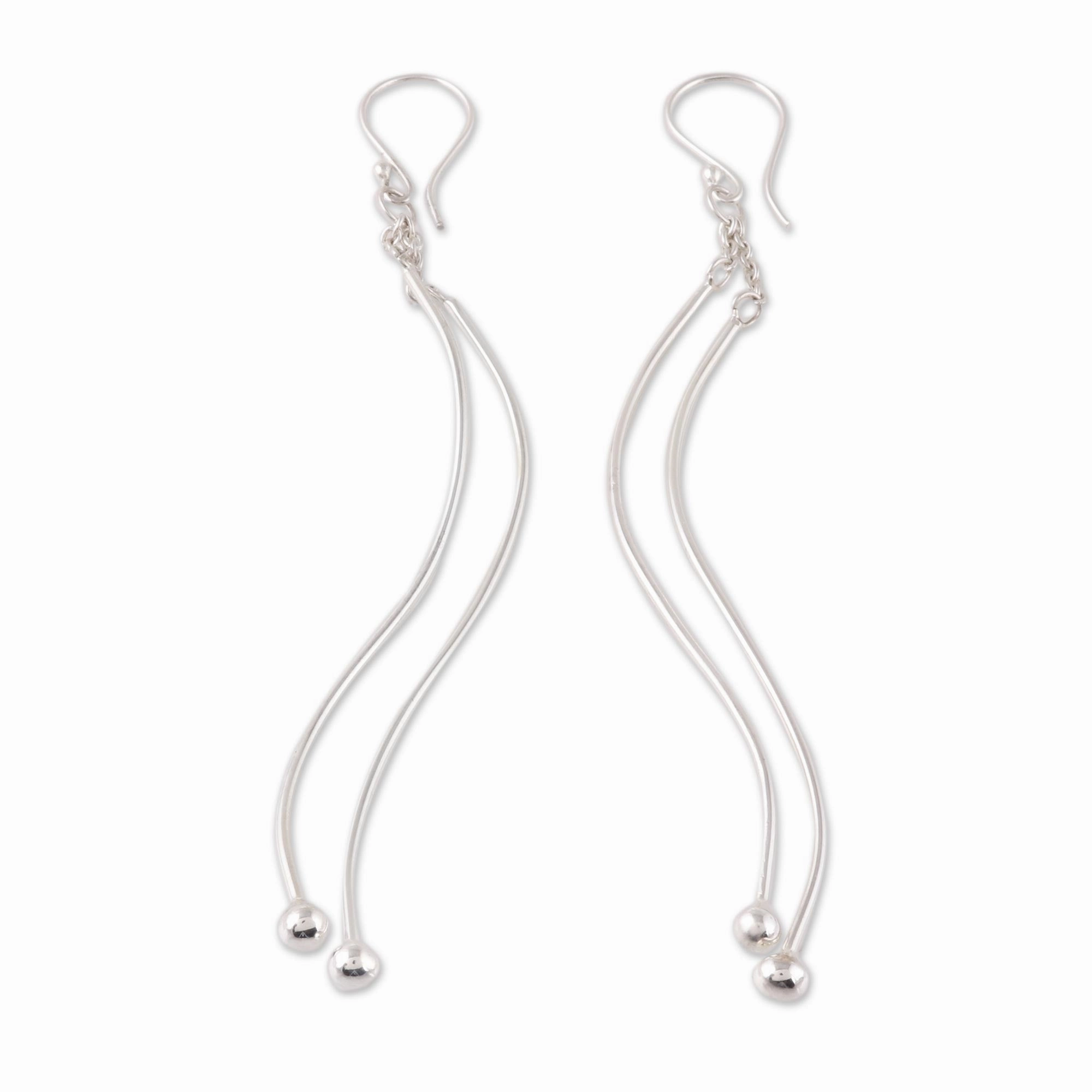 Contemporary Elegance Wavy Sterling Silver Dangle Earrings from India
