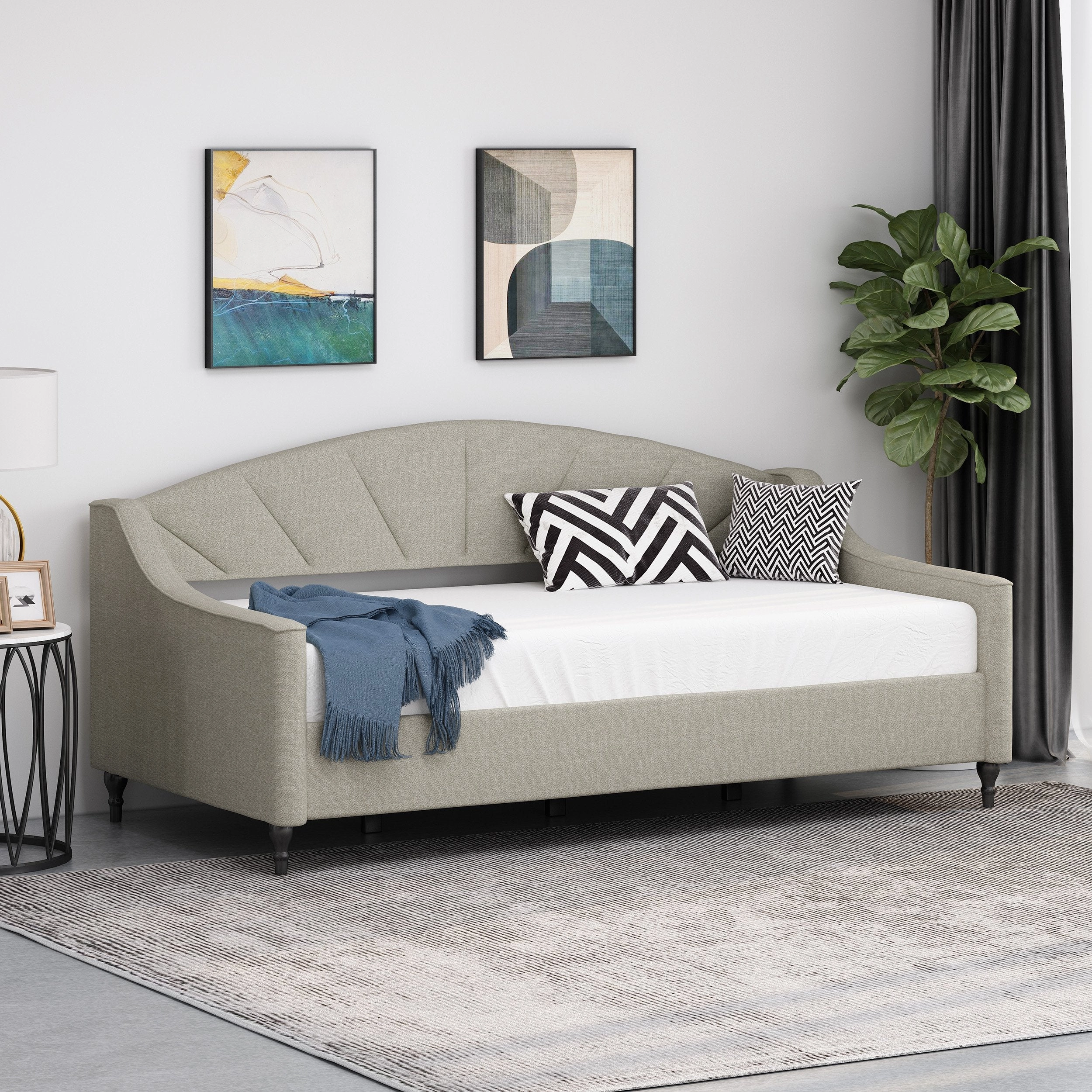 Contemporary Tufted Upholstered Daybed - NH132213 throw blanket, decorative pillow