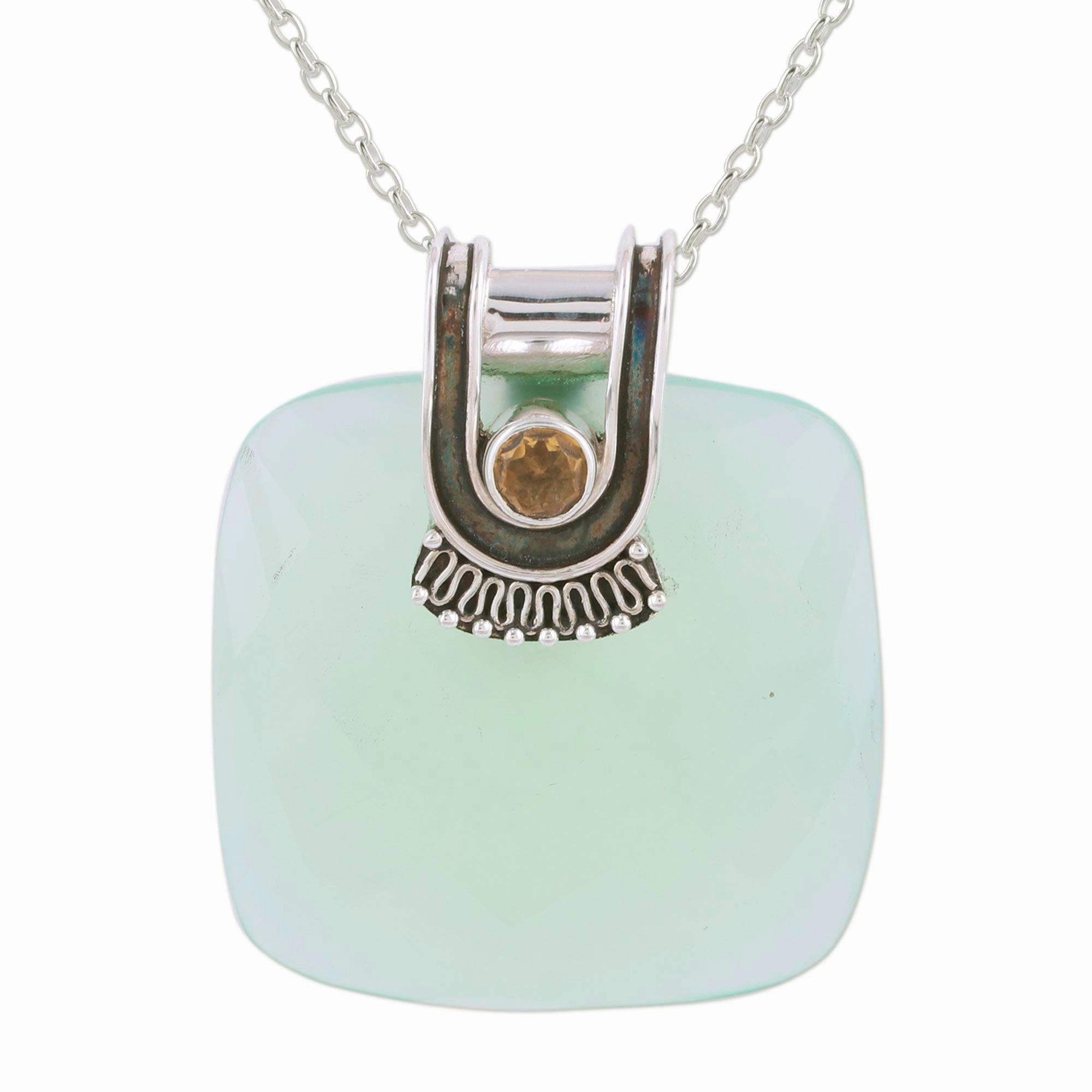 Cool Desire Chalcedony and Citrine Pendant Necklace from India