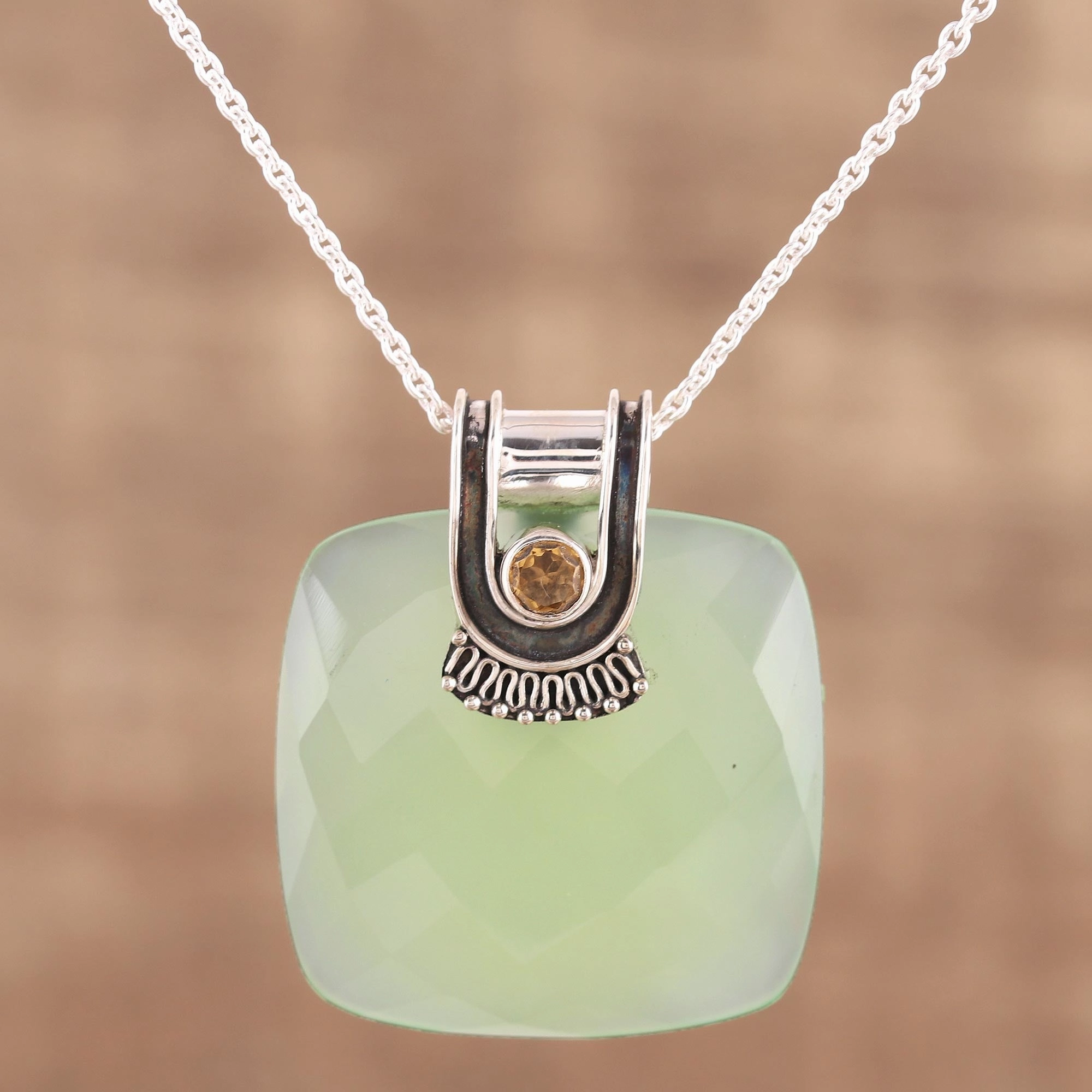 Cool Desire Chalcedony and Citrine Pendant Necklace from India