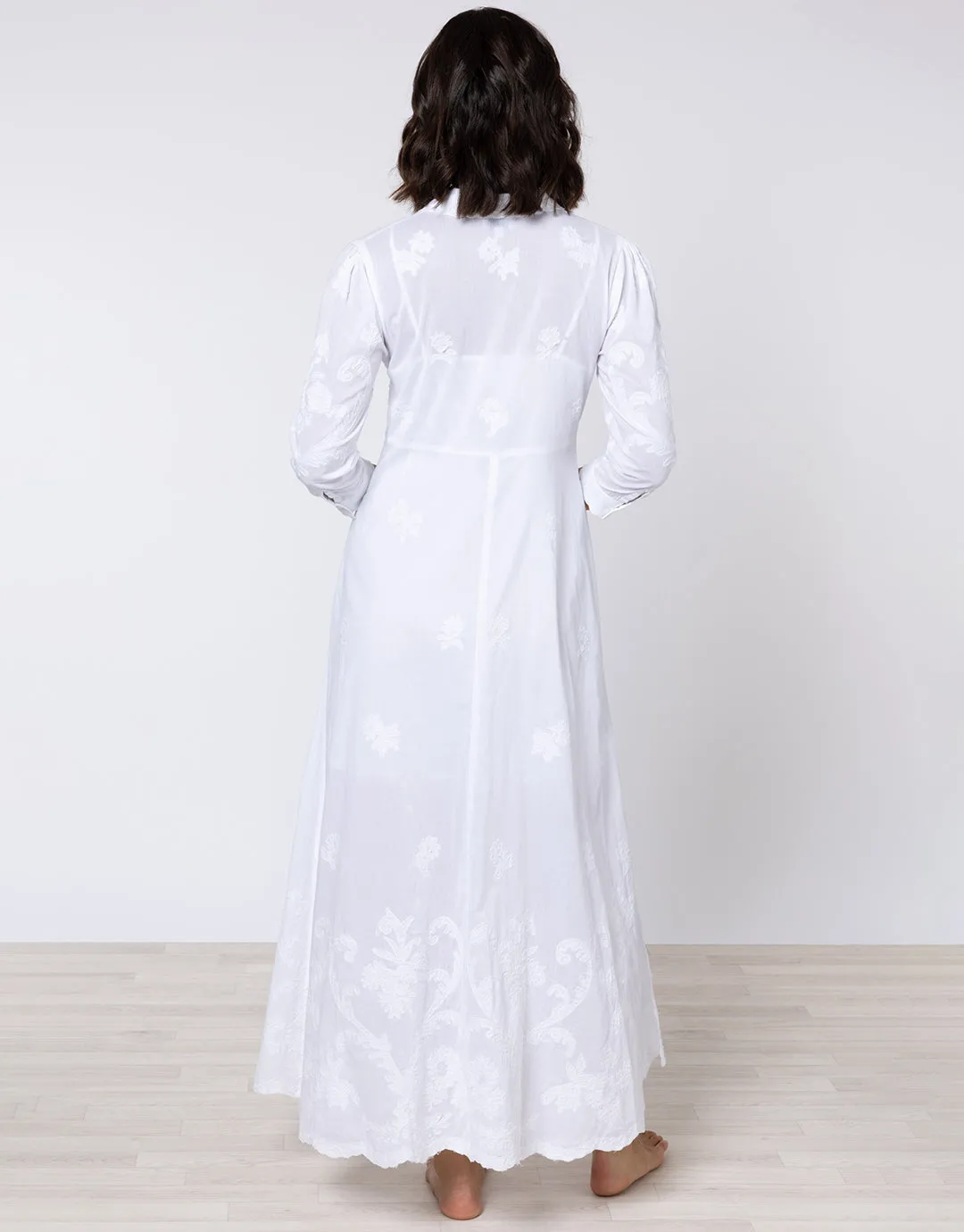 Cotton Maxi Dress with Vintage Embroidery - White