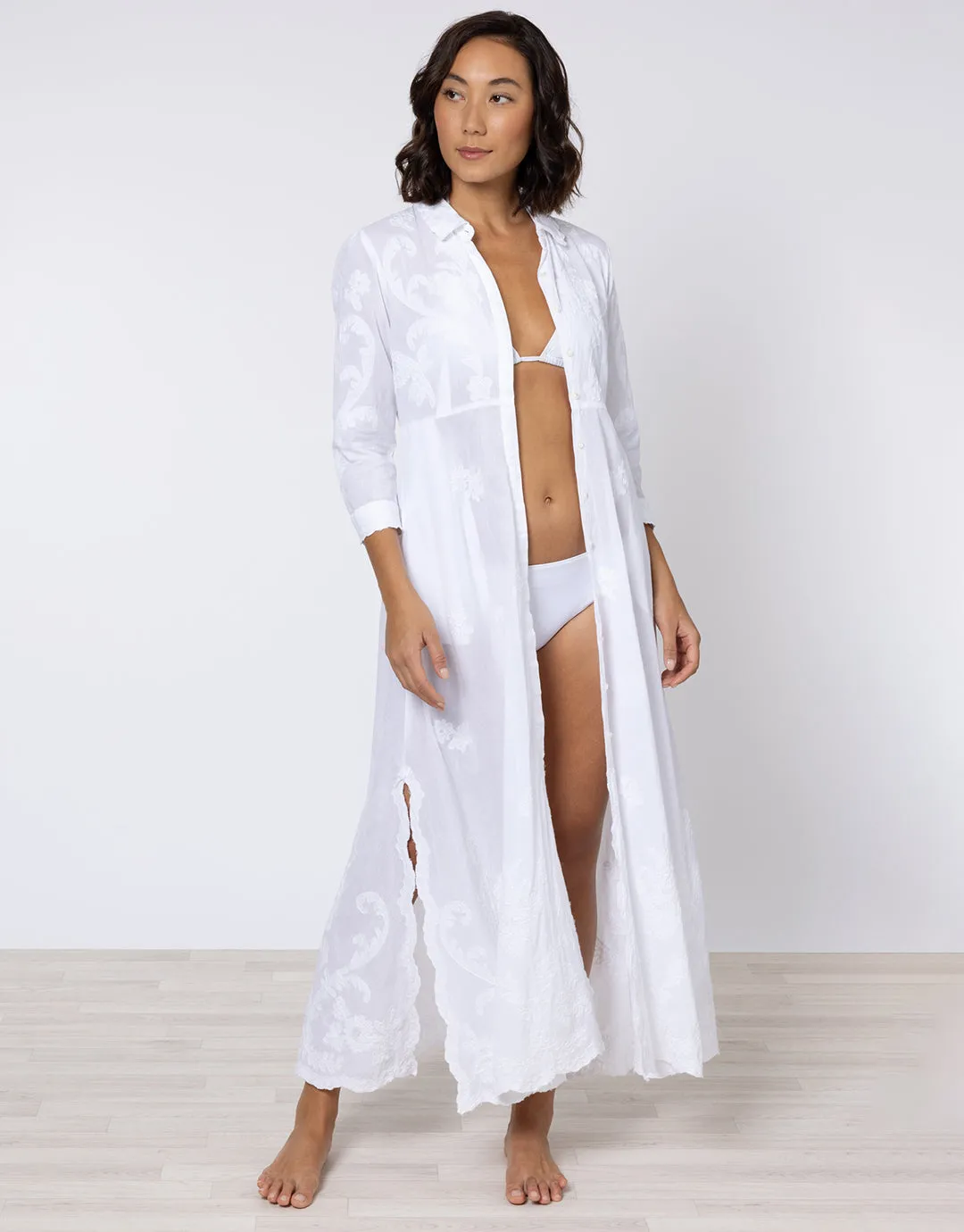 Cotton Maxi Dress with Vintage Embroidery - White