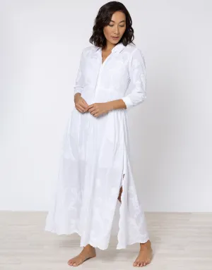Cotton Maxi Dress with Vintage Embroidery - White