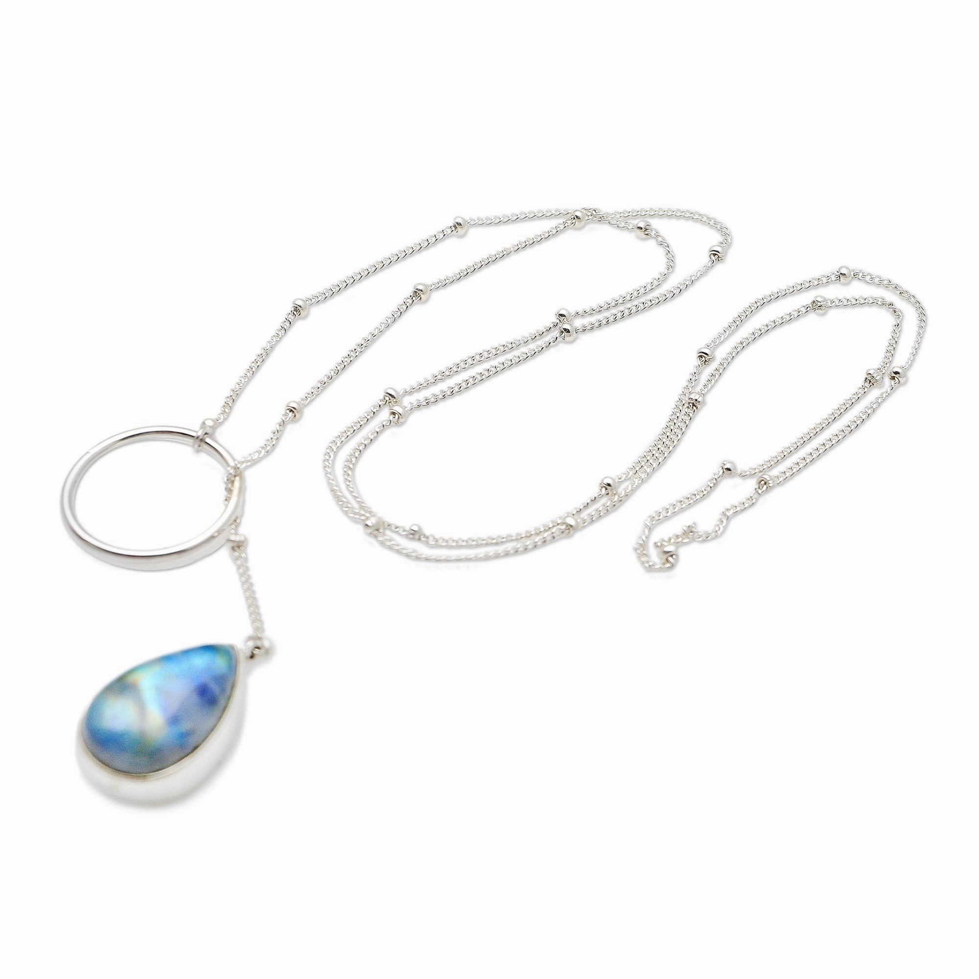 Country Rain Sterling Silver and Rainbow Moonstone Pendant Necklace