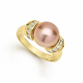 Couture 18K Caviar Gold Diamond & Peach Pearl Ring