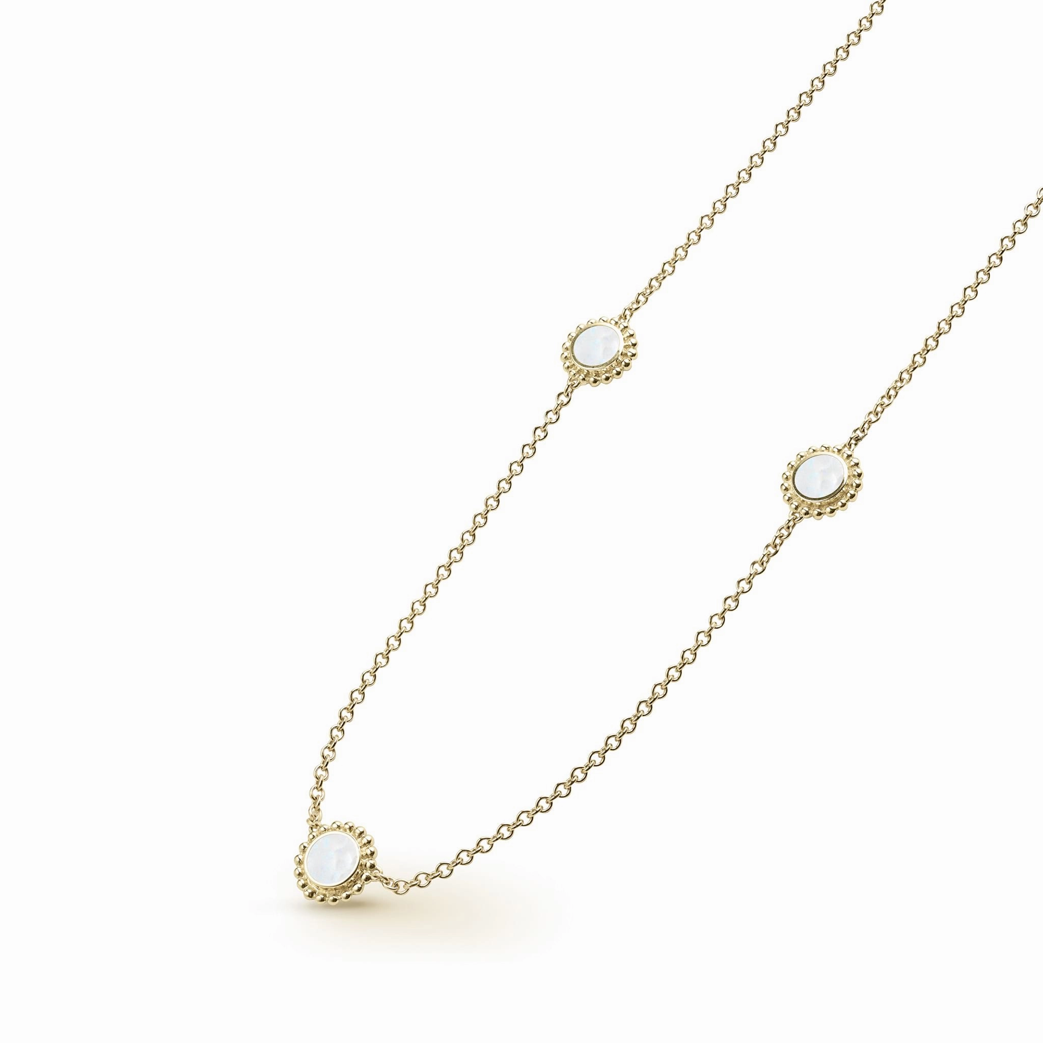 Covet Three Station Round Mother of Pearl Elevated Necklace