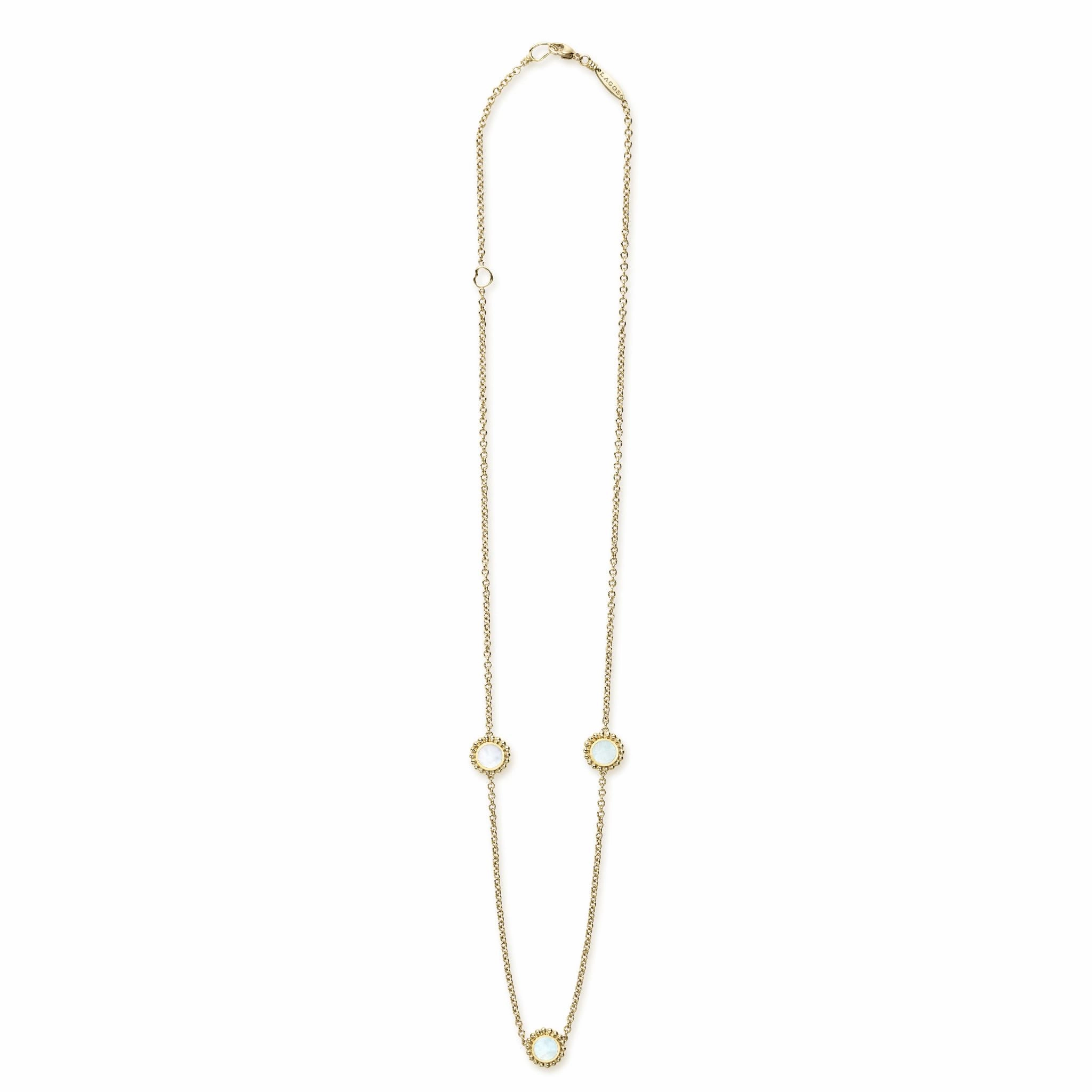 Covet Three Station Round Mother of Pearl Necklace