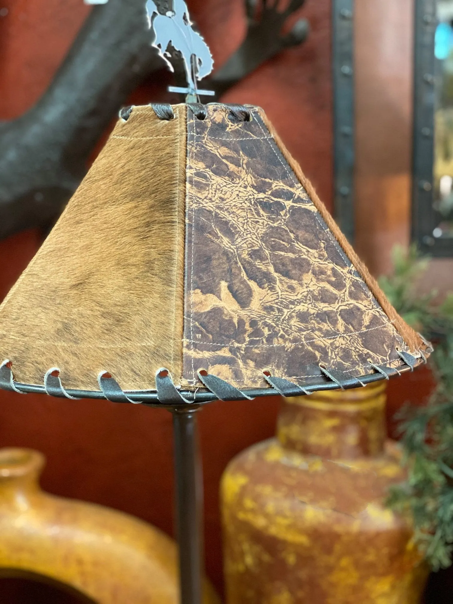 Cowhide & Distressed Leather Lamp Shades