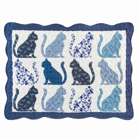 Cozy Chloe Blue-Toned Cat Design Scalloped Pillow Sham Set pillowcases,cotton pillow covers,bed linen