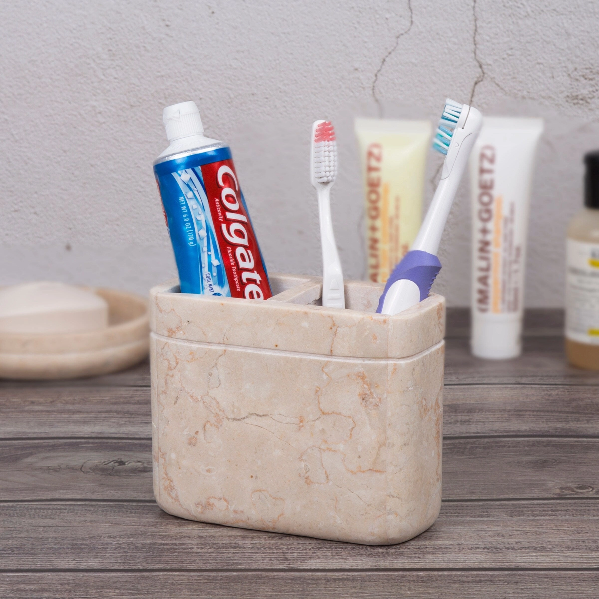 Creative Home Champagne Marble Stone Toothbrush, Tooth Brush Holder, Paste Holder - Beige