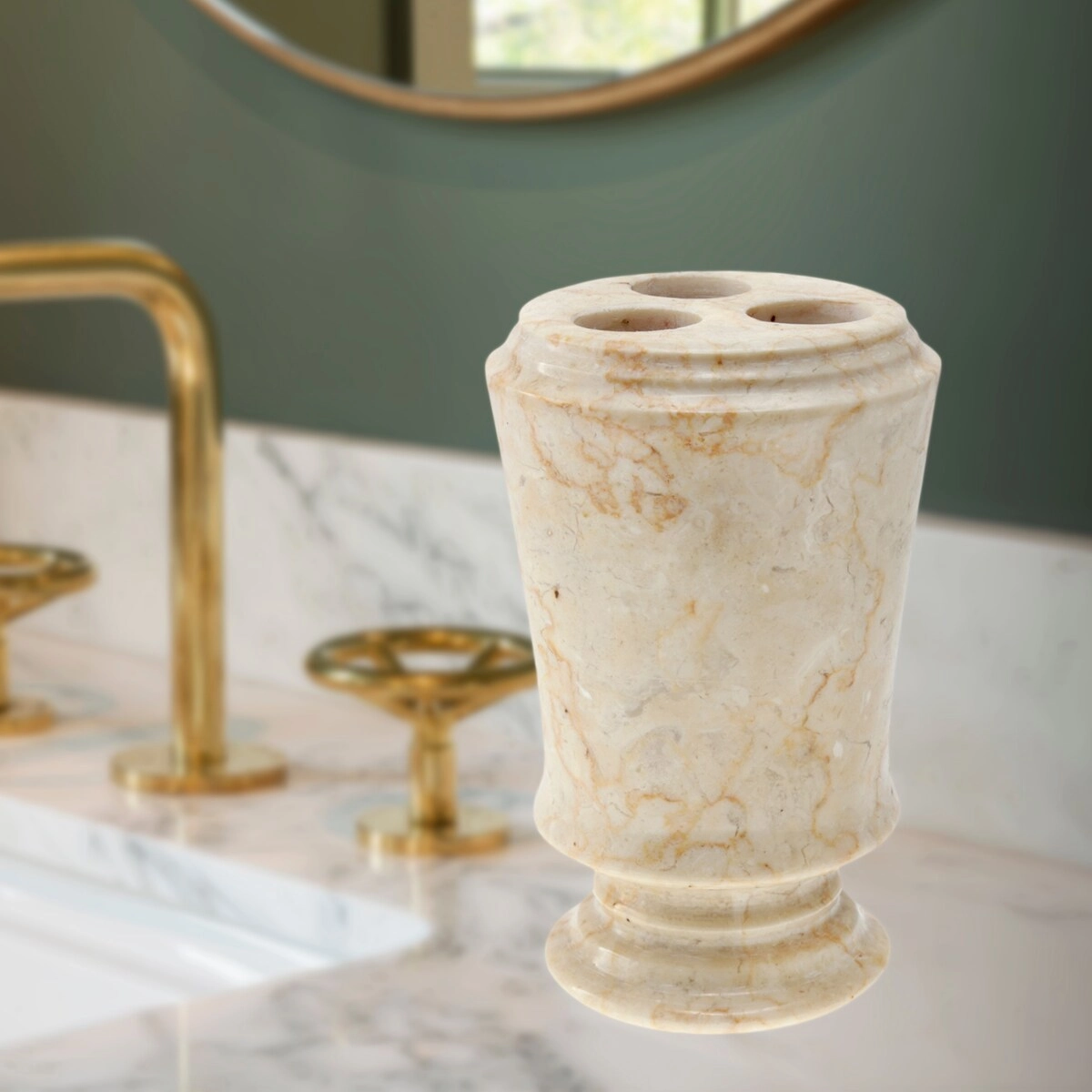 Creative Home Pedestal Colleciton Champagne Marble Toothbrush Holder, Tooth Brush Holder - Beige