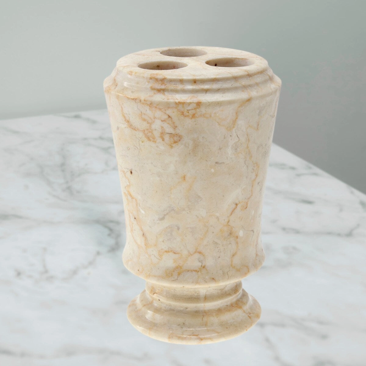 Creative Home Pedestal Colleciton Champagne Marble Toothbrush Holder, Tooth Brush Holder - Beige