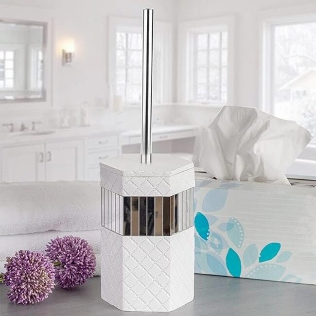 Creative Scents Quilted Mirror White Toilet Brush Set