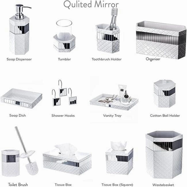 Creative Scents Quilted Mirror White Toilet Brush Set