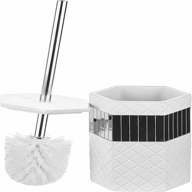 Creative Scents Quilted Mirror White Toilet Brush Set