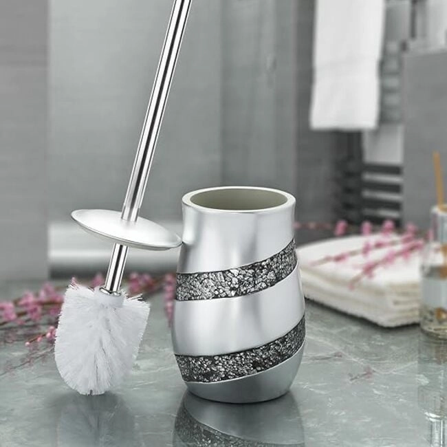 Creative Scents Silver Mosaic Toilet Bowl Brush and Holder Set - Gray