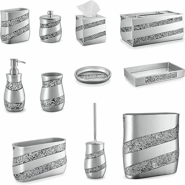 Creative Scents Silver Mosaic Toilet Bowl Brush and Holder Set - Gray