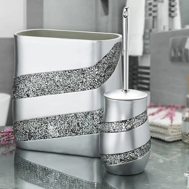 Creative Scents Silver Mosaic Toilet Bowl Brush and Holder Set - Gray