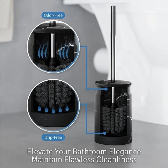 Creative Scents Toilet Brush and Holder Set (Marble Look) - Black