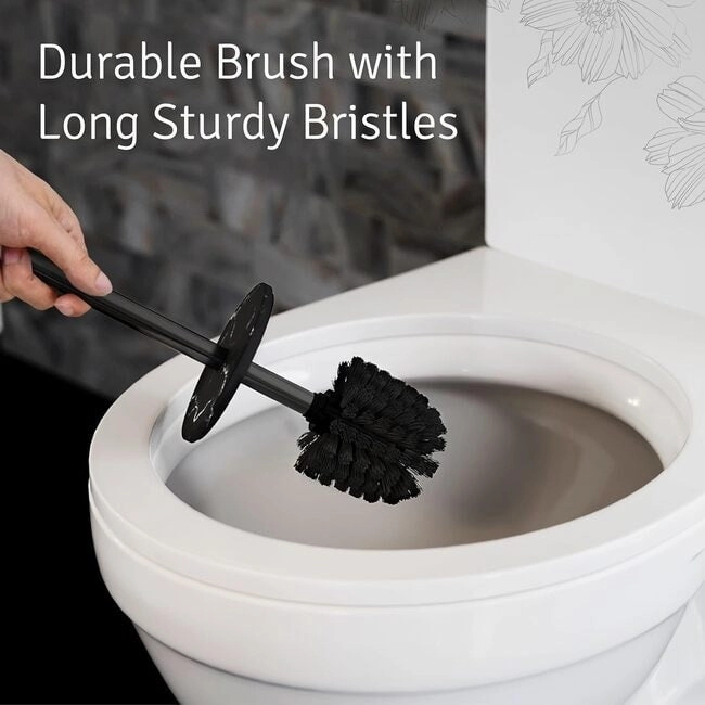 Creative Scents Toilet Brush and Holder Set (Marble Look) - Black
