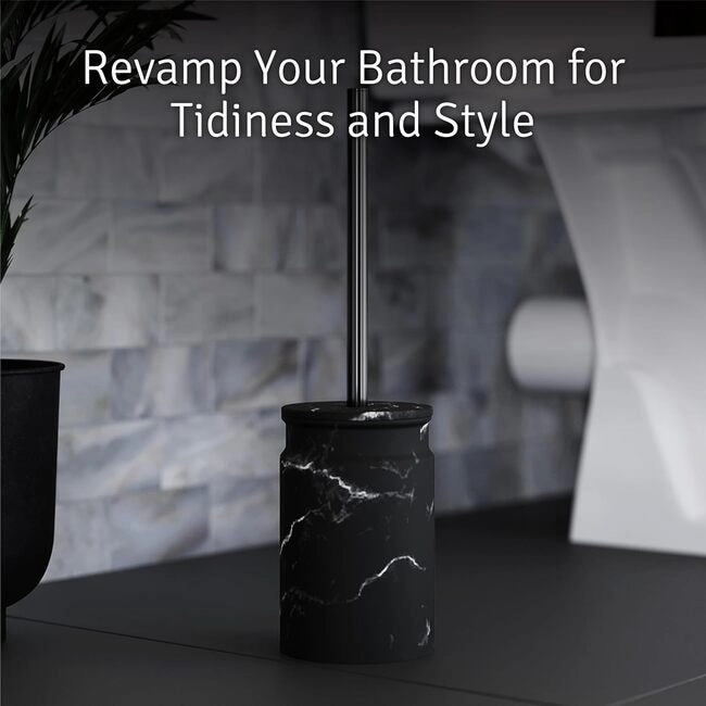 Creative Scents Toilet Brush and Holder Set (Marble Look) - Black