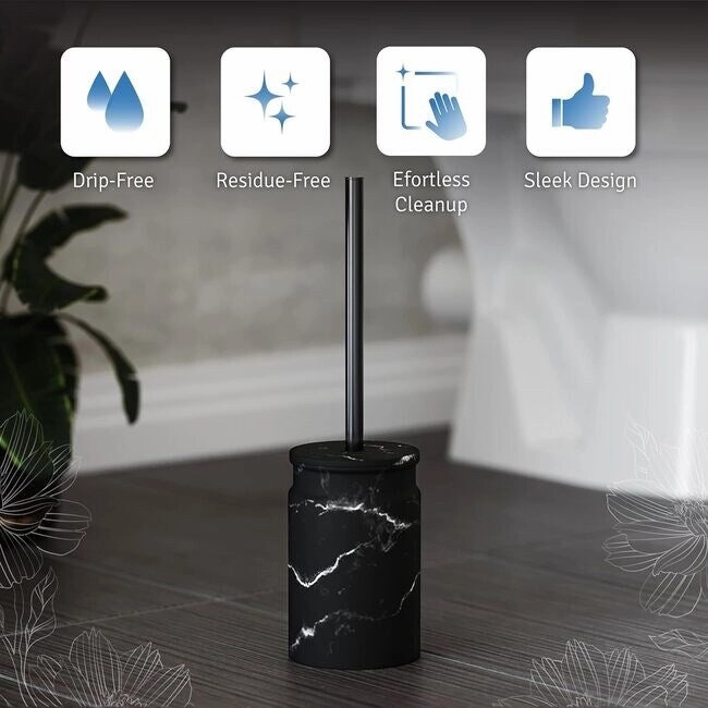 Creative Scents Toilet Brush and Holder Set (Marble Look) - Black