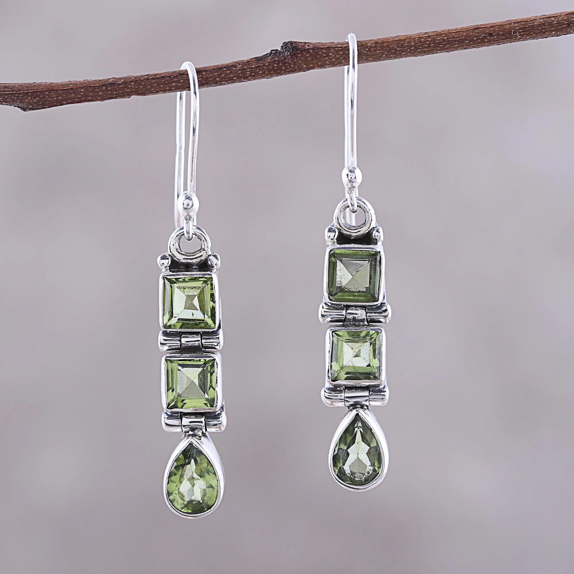 Creativity 3.8-Carat Faceted Peridot Dangle Earrings from India