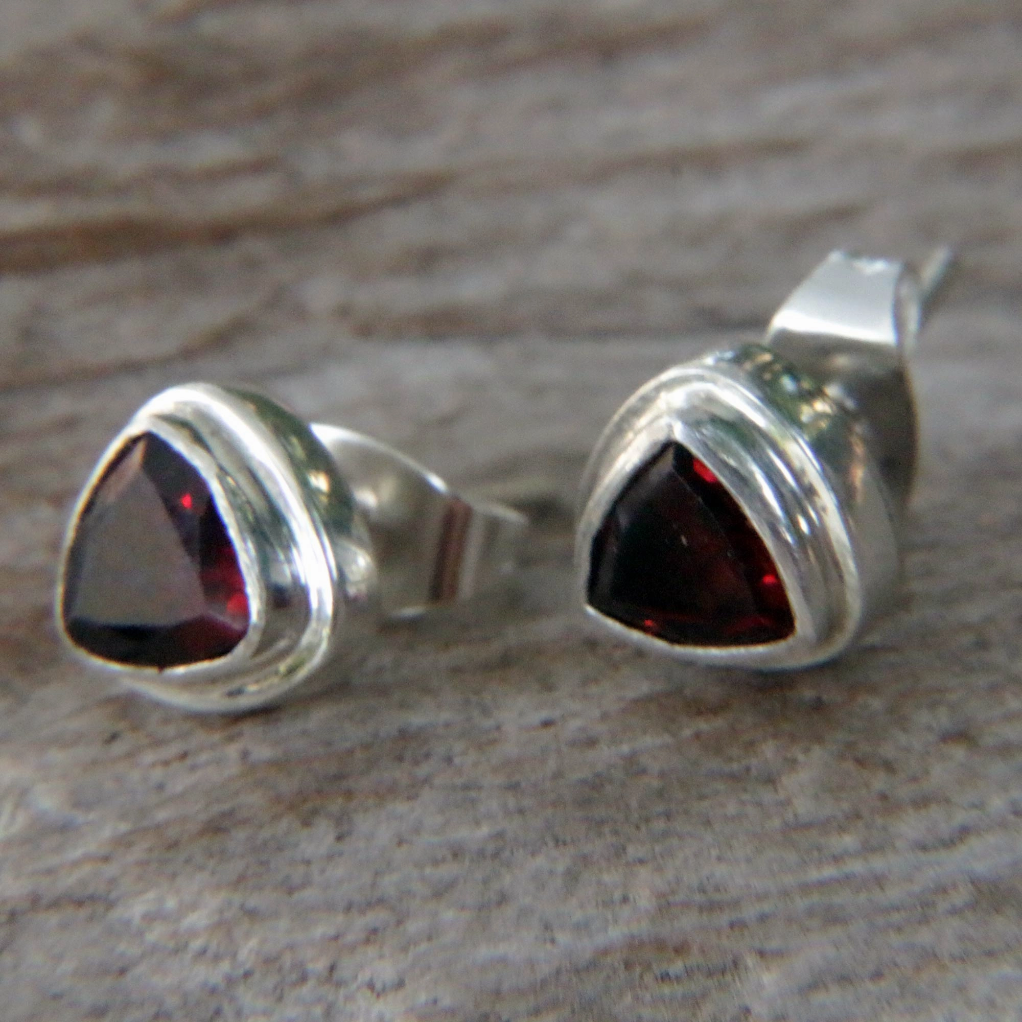 Crimson Trinity Sterling Silver Garnet Stud Earrings