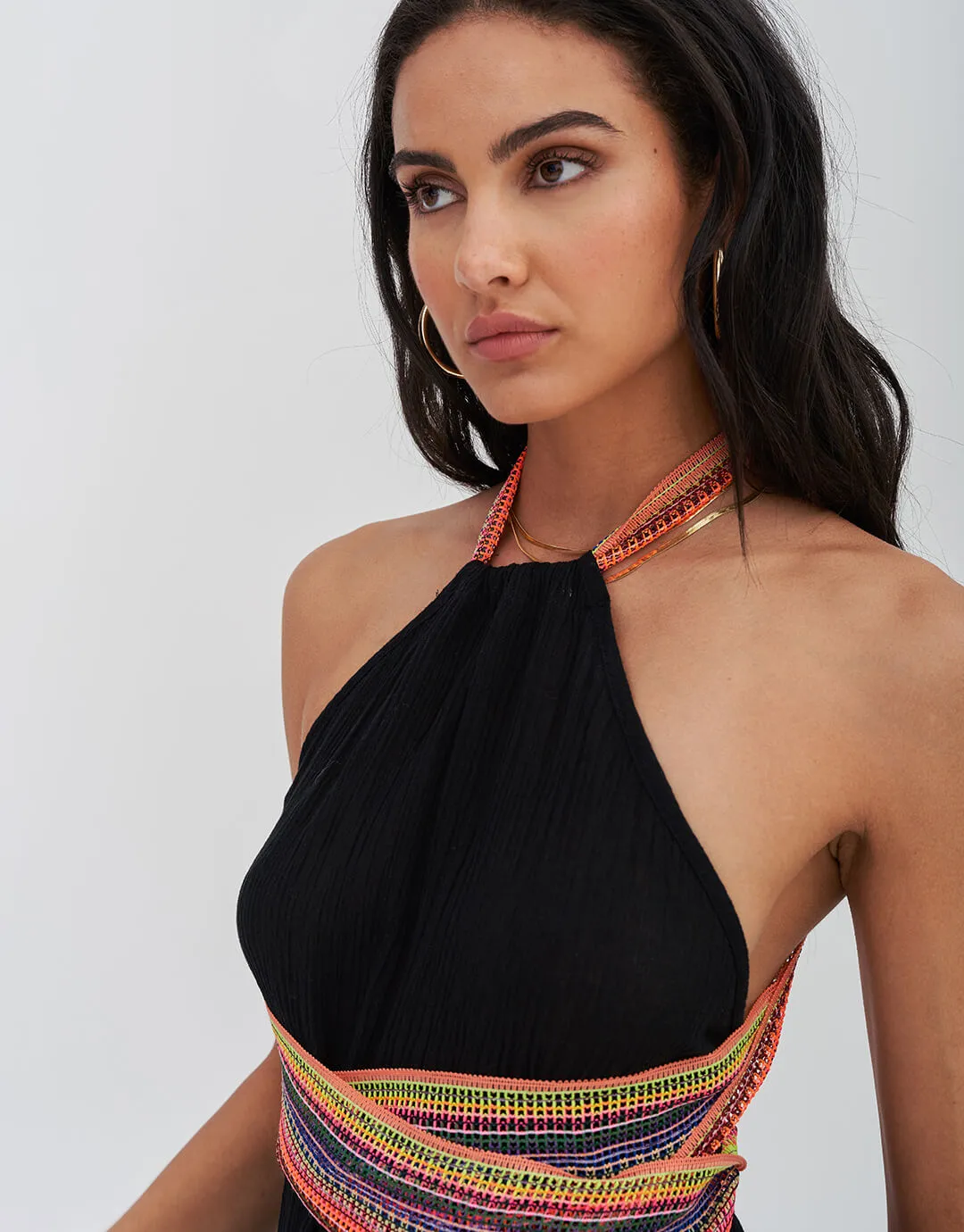 Crinkle Halter Dress - Black